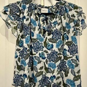 Misa Los Angeles Blue and Green Floral Blouse